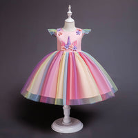 Princess Rainbow Mesh Unicorn Flower Girl Dress
