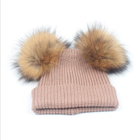 Children's double hair ball curling autumn and winter warm earmuffs knitted hat