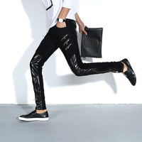 Skinny pu leather pants slim motorcycle pants