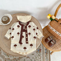 Knitted Cotton Sweater Mushroom Jacquard Coat Romper Two-piece Set
