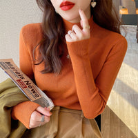 White Stand Collar Half Turtleneck Long-sleeve Knitted Undershirt