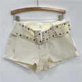 Women's Rose Embellished Rivet Belt Hot Pants
