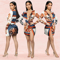 Printed sexy V-neck jumpsuit