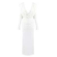 Pure White French Vintage Long Dress Deep V-Neck One-Piece Dress