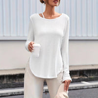 Women's Spring And Autumn Solid Color Curved Bottom Texture Fabric T-shirt