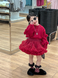 Girls' Pullover Spring And Autumn New Children's Western Style Baby Girl Pink Lantern Sleeve Fur Ball Sweater