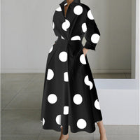 Fashionable Polo-neck Three-quarter-sleeve Loose-fit Flared Maxi Dress