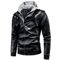 Men's detachable hooded pu leather jacket