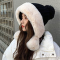 Rabbit Fur Knitted Hat Large Head Fleece Warm