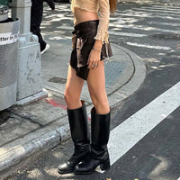 Retro Pocket Stitching A- Line Style Irregular With Personality Skirt