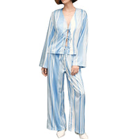 Striped Long-sleeved Shirt Straight-leg Trousers Pajamas Two-piece Set For Women