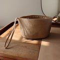 Portable Straw Cosmetic Bag Solid-Color Summer Woven Storage Pouch For Women