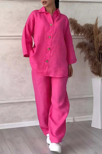 Cotton And Linen Shirt Outfit High Waist Loose Trousers