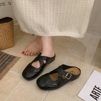 2026 New Korean Style Cross Strap Closed Toe Slippers Slip On Mary Jane Mule Slides