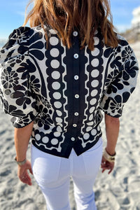 Round Neck Pullover Unique Design Floral Print Short Sleeve T-shirt
