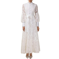 Lantern-sleeve Lace White Elegant Fashion Dress