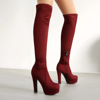 Womens Round-toe Chunky-heeled Over-the-knee Boots