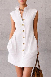 Slimming Sleeveless Stand-Collar Shirt Dress For Summer