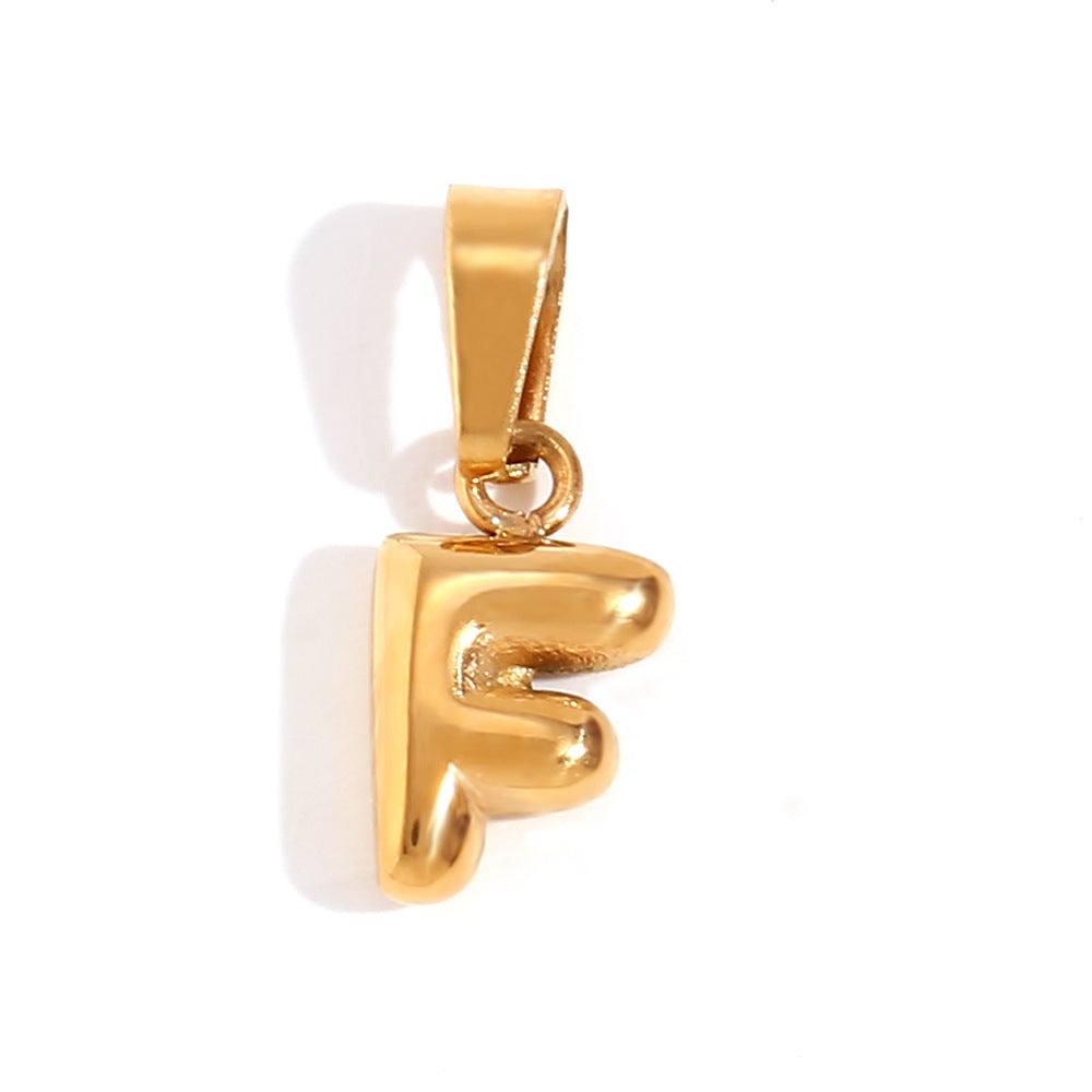 Minimalist Temperament Stainless Steel Plated 18K Gold Mini Bubble Letter Pendant