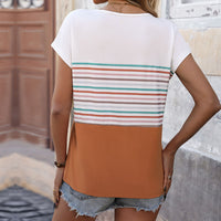 Striped Patchwork T-Shirt Fashion Womens Short-Sleeve Casual