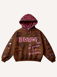 Retro-printed Long-sleeve Pullover Hoodie