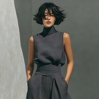 Womens Simple Cotton-Linen Blend Sleeveless Top And Wide-Leg Pants