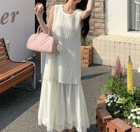 Lace-spliced Faux Two-piece Vest Dress For Curvy Ladies