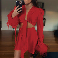 Graceful Satin Lace Up Short Midriff-baring Long Sleeve Top Sexy Casual