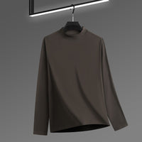 Men's Solid Color Threaded Velvet Half High Neck T-shirt