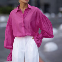 Loose Lapel Long Sleeves Shirt For Women