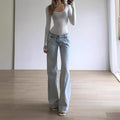 Retro Light Blue Low Waist Loose Draggle-tail Trousers