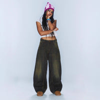 Womens Retro Washed Distressed Scimitar Jeans