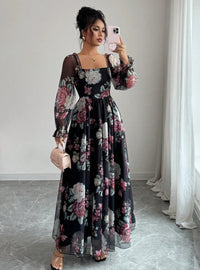Elegant Long-Sleeve Printed Dress For Women