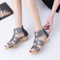 Summer New Fashion Flat Casual Open Toe Rhinestone Hollow Sandals For Women