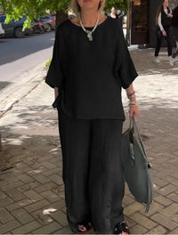 Casual Three-Quarter Sleeve Set Wide-Leg Pants Two-Piece Set