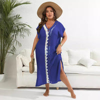 Contrast-color Patchwork Deep V-neck Split Dress