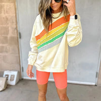 Apricot Rainbow Colorblock Striped Pullover Sweatshirt