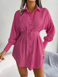 Women  Casual Lantern Sleeve Tie Waist Asymmetric Shirt Dress