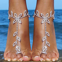 Personalized Leaf Rhinestone With Finger Anklet