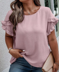 Oversized Loose Fitting Women's Ruffled Short Sleeved T-shirt