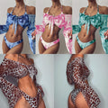 Long sleeve three piece leopard print bikini