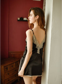 Lace embroidered deep V nightdress