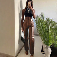 Two-pocket sexy slim PU leather pants