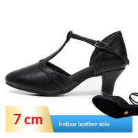 Soft-soled Mid- To High-heeled Modern Cha-cha Closed-toe Dance Shoes For Practice