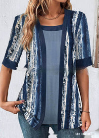Women's Fake Two Pieces Short Sleeve Printed Top T-shirt
