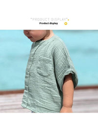 Cotton Double-layer Gauze Shirt Boy Casual Short-sleeved Top