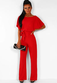 Fashion Bat Short-sleeved Lace-up Jumpsuit