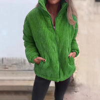 Women's Stand Collar Long Sleeve Short Pocket Jacket Coat