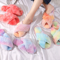Winter Plush Slippers Women Cross Hair Outer Wear