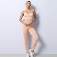 New Seamless Knitted Fitness Jumpsuit In Europe And America Sexy Sling High Elastic Tight Jumpsuit Yoga Suit For Women